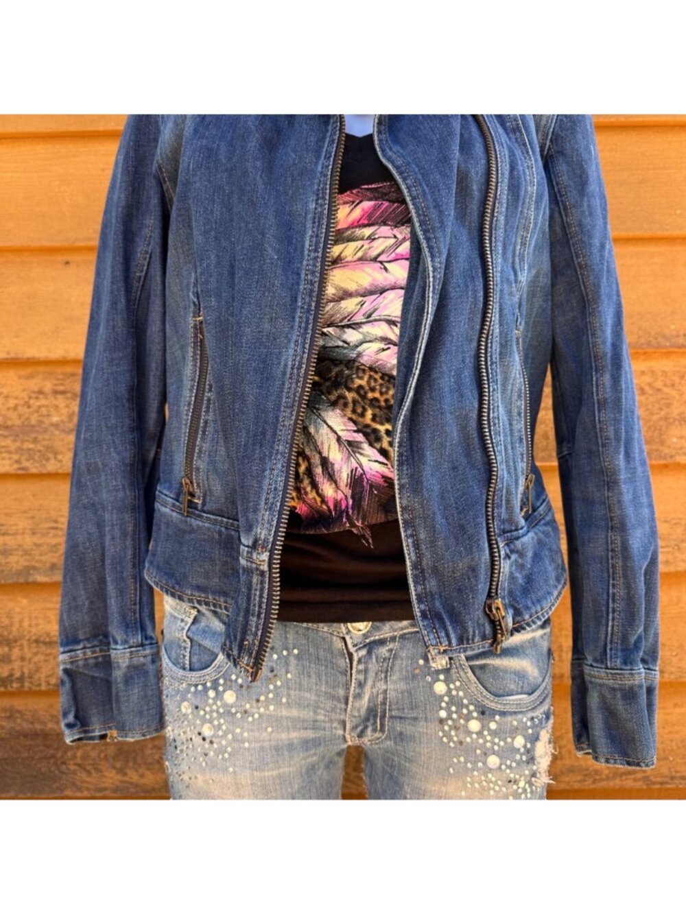 Gap Womens Denim Moto Jacket Medium Blue Wash Zippered Pockets Size M - Picture 6 of 9